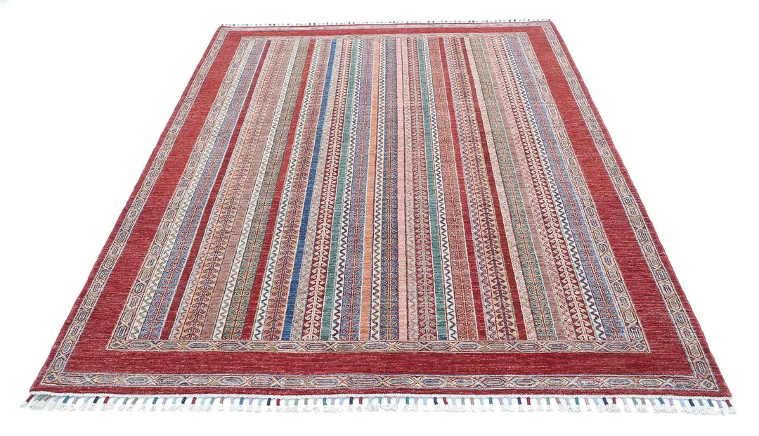 Red Afghan Oriental Rug 5' 8" x 8' 0" Hand-Knotted | No. AT90513