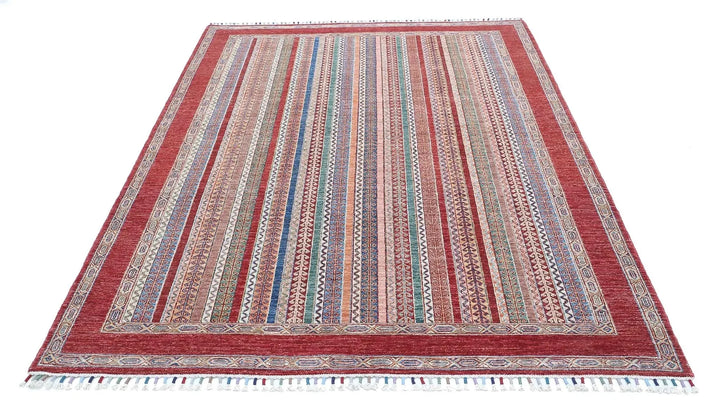 Red Afghan Oriental Rug 5' 8" x 8' 0" Hand-Knotted | No. AT90513