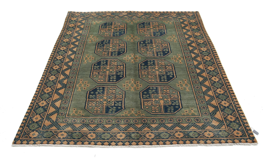 Afghan Akcha Revival Rug 5' 0" x 6' 6" Hand-Knotted | No. AT90625