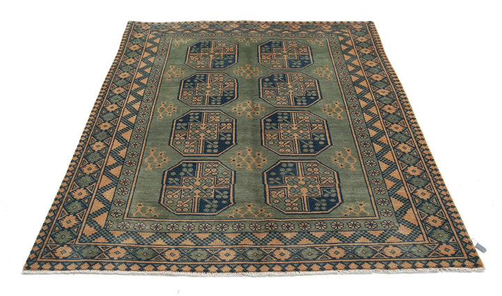 Afghan Akcha Revival Rug 5' 0" x 6' 6" Hand-Knotted | No. AT90625