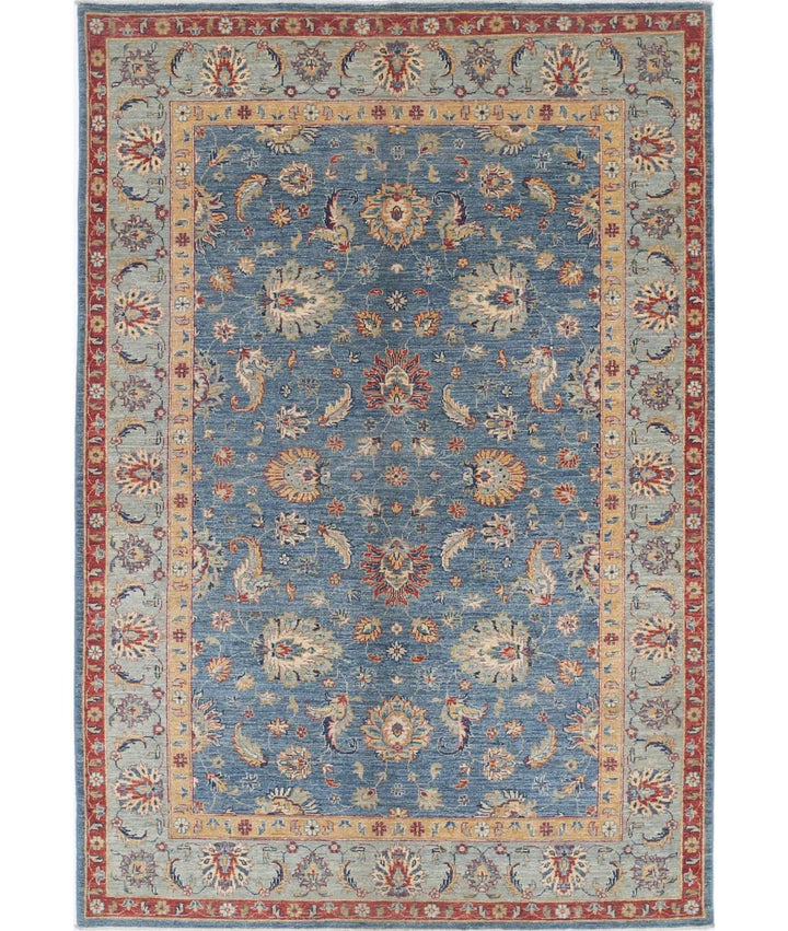 Blue Afghan Ziegler Rug 5' 7" x 8' 2" Hand-Knotted | No. AT90766