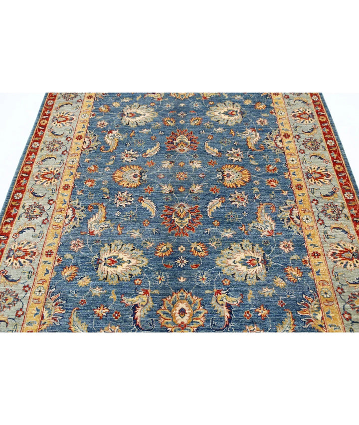 Blue Afghan Ziegler Rug 5' 7" x 8' 2" Hand-Knotted | No. AT90766
