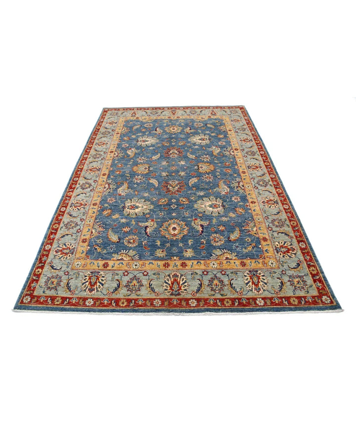 Blue Afghan Ziegler Rug 5' 7" x 8' 2" Hand-Knotted | No. AT90766