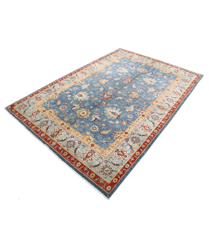 Blue Afghan Ziegler Rug 5' 7" x 8' 2" Hand-Knotted | No. AT90766