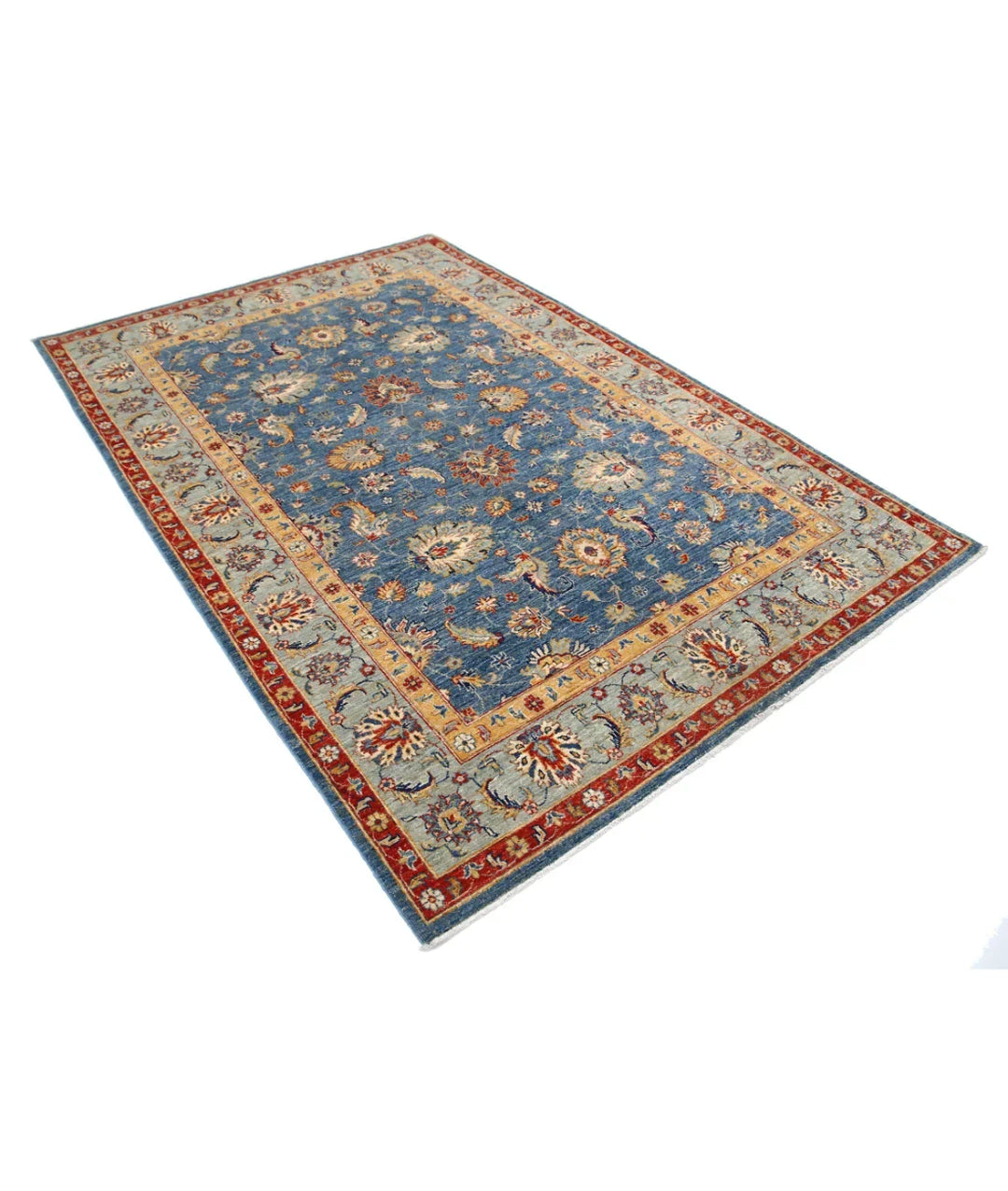 Blue Afghan Ziegler Rug 5' 7" x 8' 2" Hand-Knotted | No. AT90766