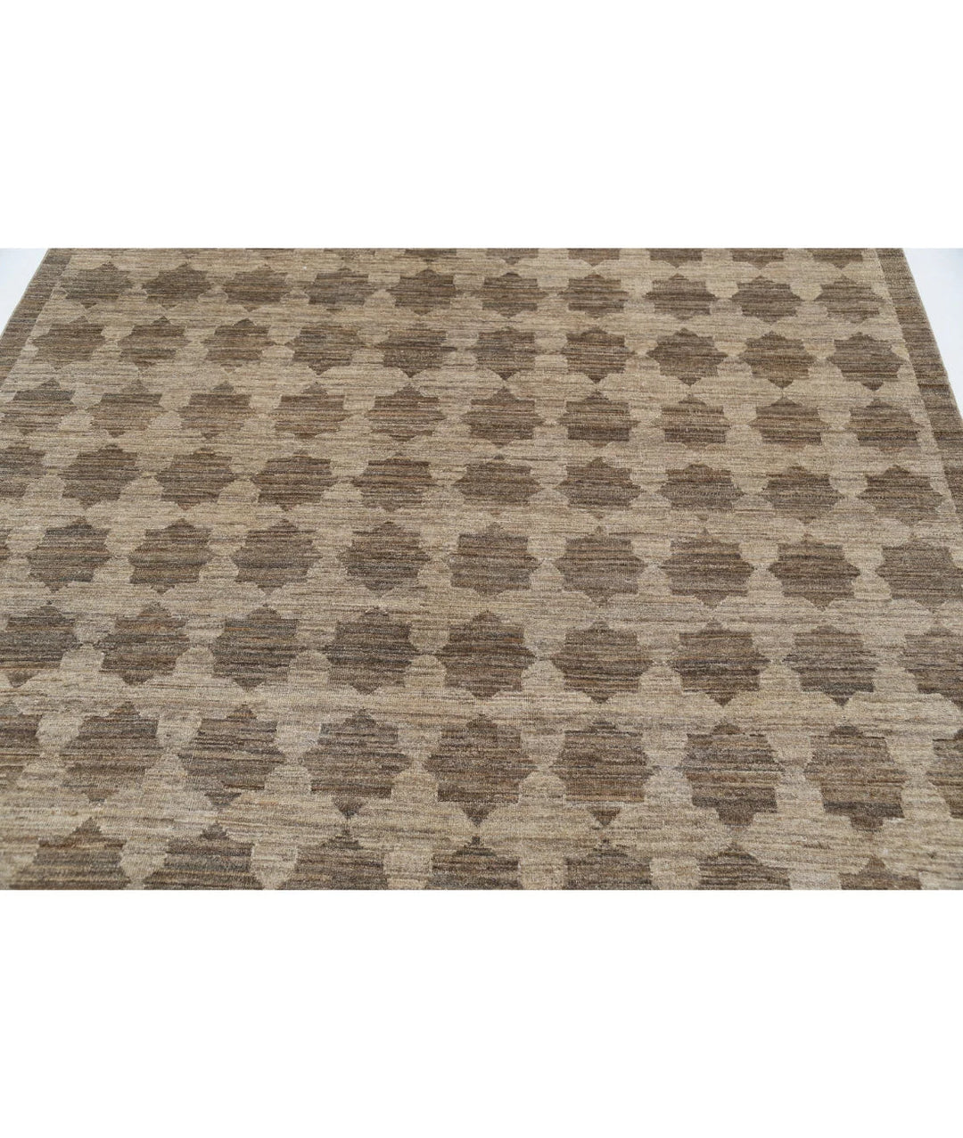 Beige Afghan Modcar Rug 6' 4" x 9' 5" Hand-Knotted | No. AT90769