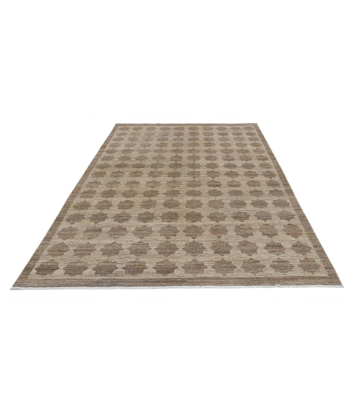 Beige Afghan Modcar Rug 6' 4" x 9' 5" Hand-Knotted | No. AT90769