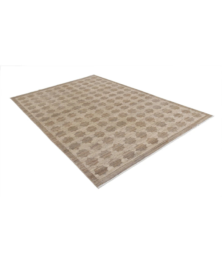Beige Afghan Modcar Rug 6' 4" x 9' 5" Hand-Knotted | No. AT90769