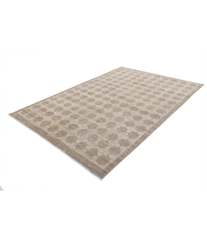 Beige Afghan Modcar Rug 6' 4" x 9' 5" Hand-Knotted | No. AT90769