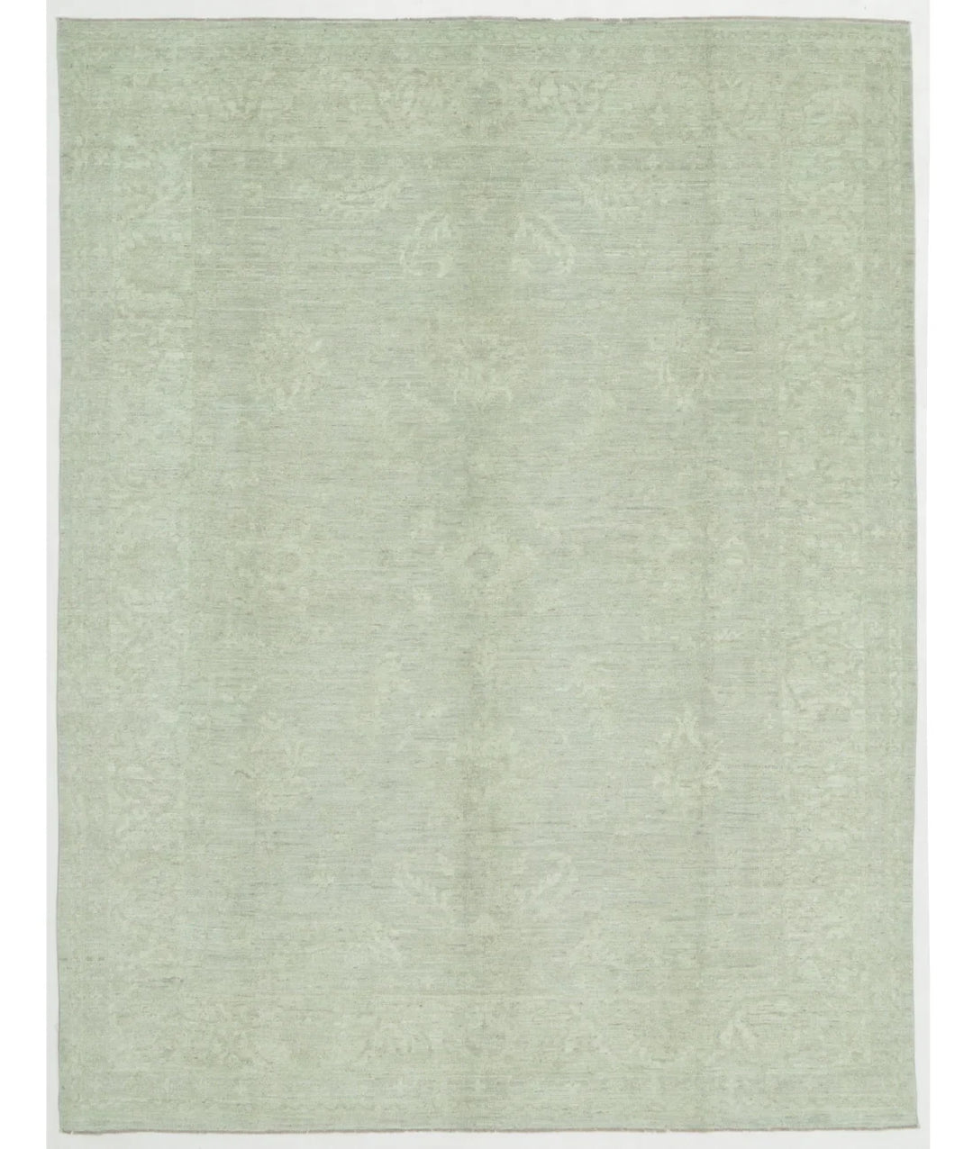 Green Afghan Overdye Rug 9' 0" x 11' 6" Hand-Knotted | No. AT90798