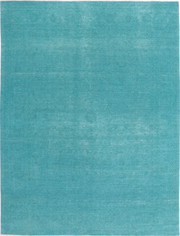 Green Afghan Overdye Rug 9' 1" x 12' 0" Hand-Knotted | No. AT91199