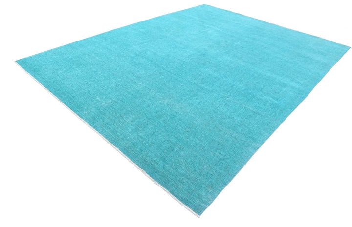 Green Afghan Overdye Rug 9' 1" x 12' 0" Hand-Knotted | No. AT91199