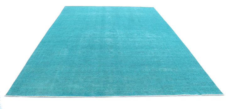 Green Afghan Overdye Rug 9' 1" x 12' 0" Hand-Knotted | No. AT91199