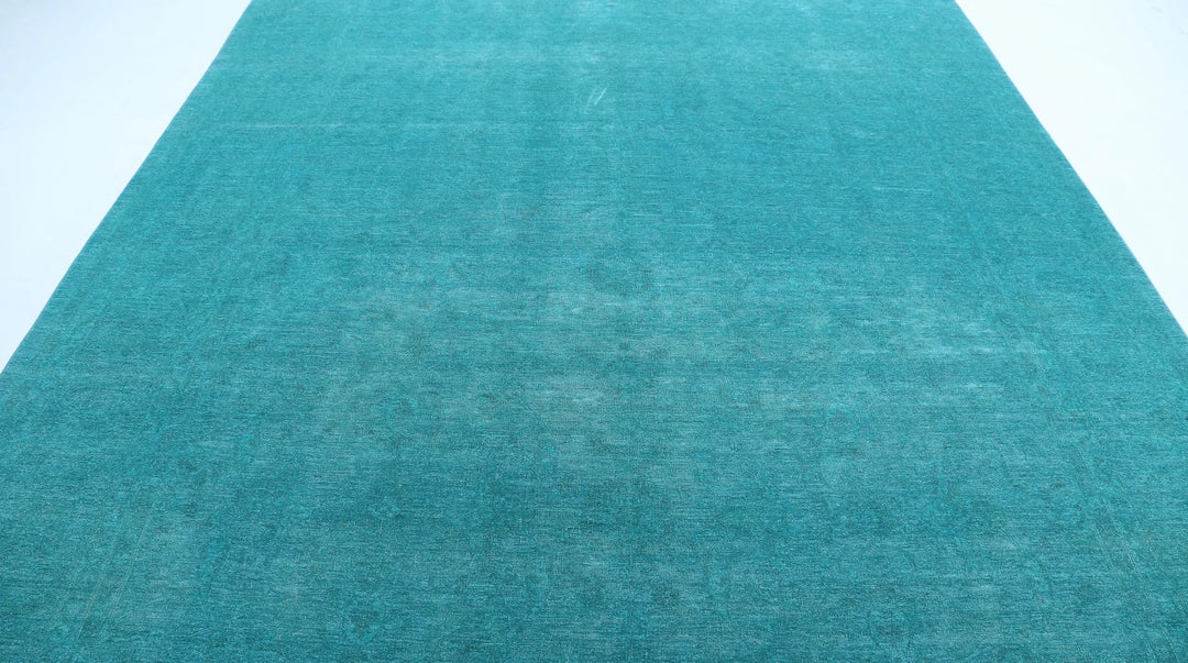 Green Afghan Overdye Rug 9' 1" x 12' 0" Hand-Knotted | No. AT91199