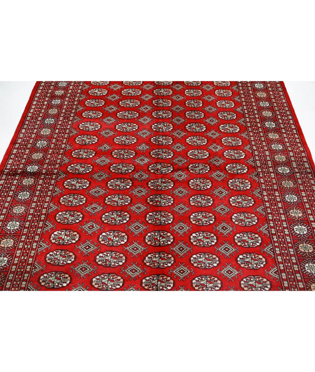 Red Pakistani Bokhara Rug 6' 4" x 8' 3" Hand-Knotted | No. AT91224
