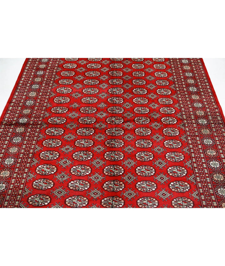 Red Pakistani Bokhara Rug 6' 4" x 8' 3" Hand-Knotted | No. AT91224