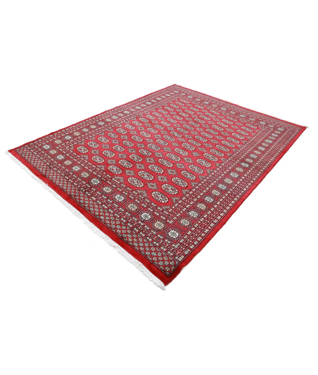 Red Pakistani Bokhara Rug 6' 4" x 8' 3" Hand-Knotted | No. AT91224