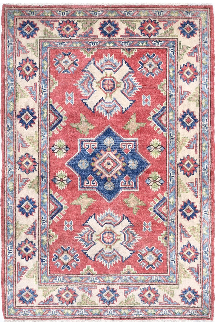 Afghan Kazak Rug 2' 7" x 3' 11" Hand-Knotted | No. AT91265