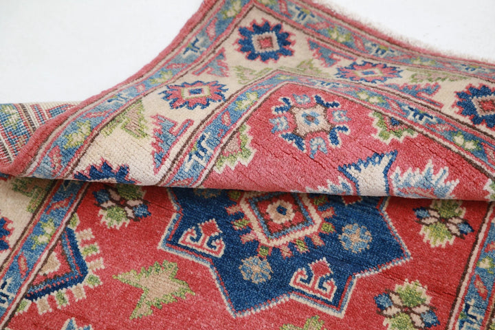 Afghan Kazak Rug 2' 7" x 3' 11" Hand-Knotted | No. AT91265