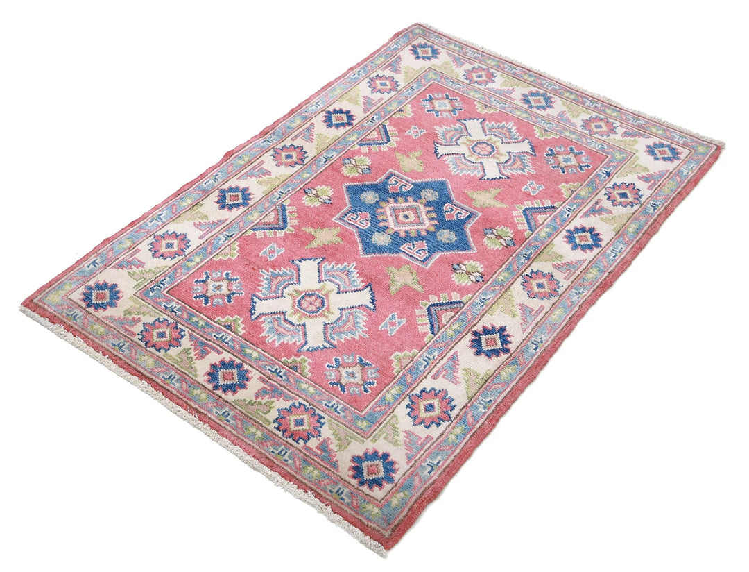 Afghan Kazak Rug 2' 7" x 3' 11" Hand-Knotted | No. AT91265