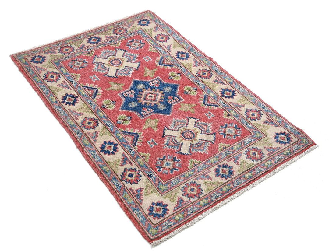 Afghan Kazak Rug 2' 7" x 3' 11" Hand-Knotted | No. AT91265