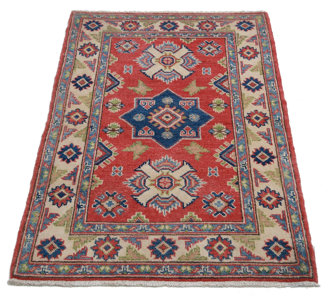 Afghan Kazak Rug 2' 7" x 3' 11" Hand-Knotted | No. AT91265
