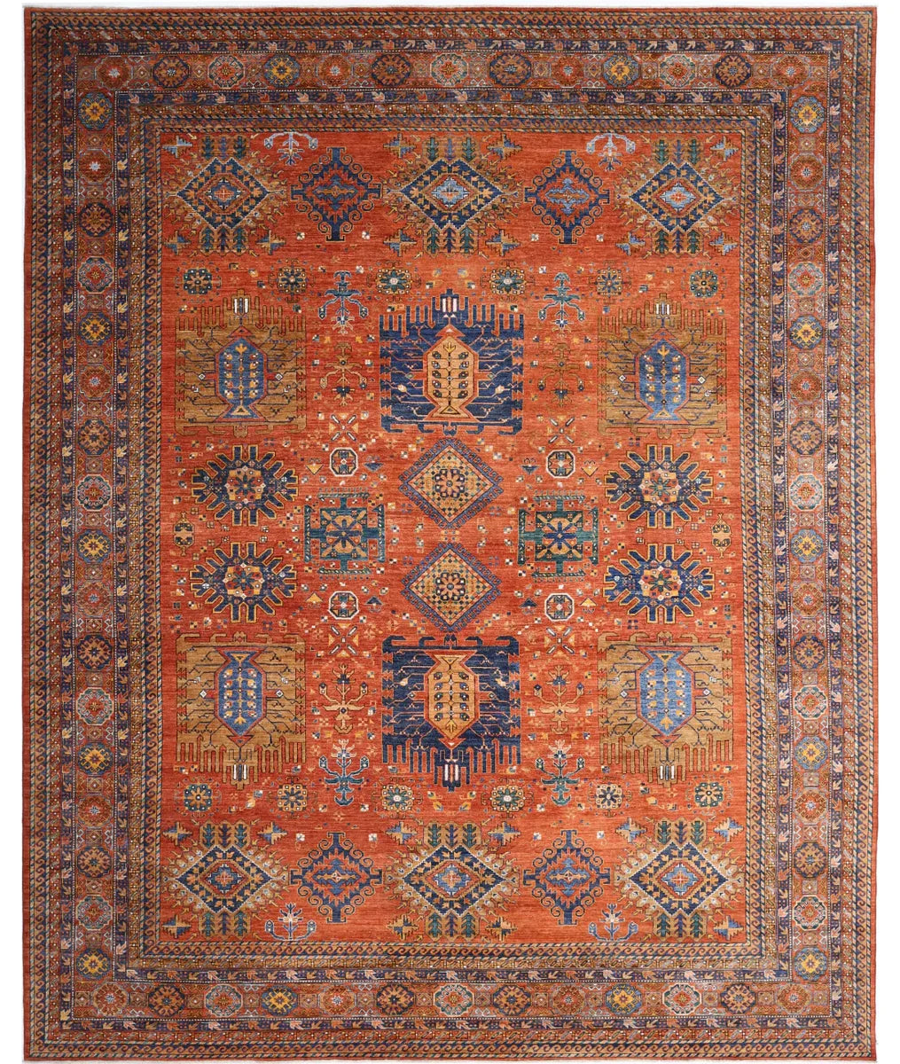 Red Afghan Tribal Rug 13' 6" x 16' 2" Hand-Knotted | No. AT91343