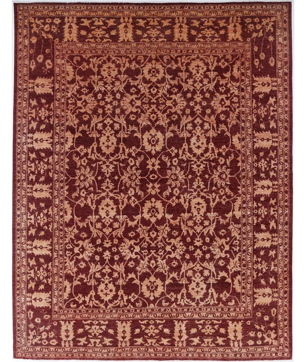 Red Afghan Ziegler Rug 9' 1" x 11' 8" Hand-Knotted | No. AT91371