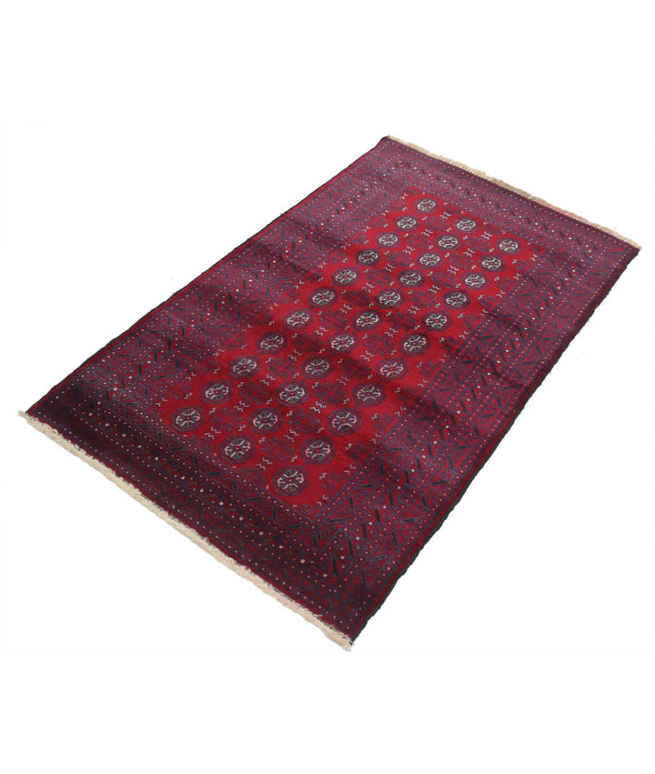 Red Afghan Baluchi Rug 3' 0" x 4' 9" Hand-Knotted | No. AT91376