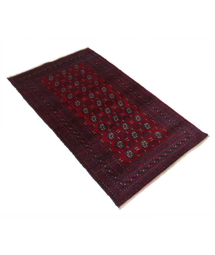 Red Afghan Baluchi Rug 3' 0" x 4' 9" Hand-Knotted | No. AT91376