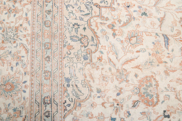 Ivory Persian Kashan Rug 9' 6" x 13' 2" Hand-Knotted | No. AT91481