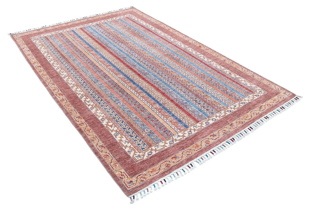 Brown Afghan Oriental Rug 5'6" x 7'9" Hand-Knotted | No. AT91500