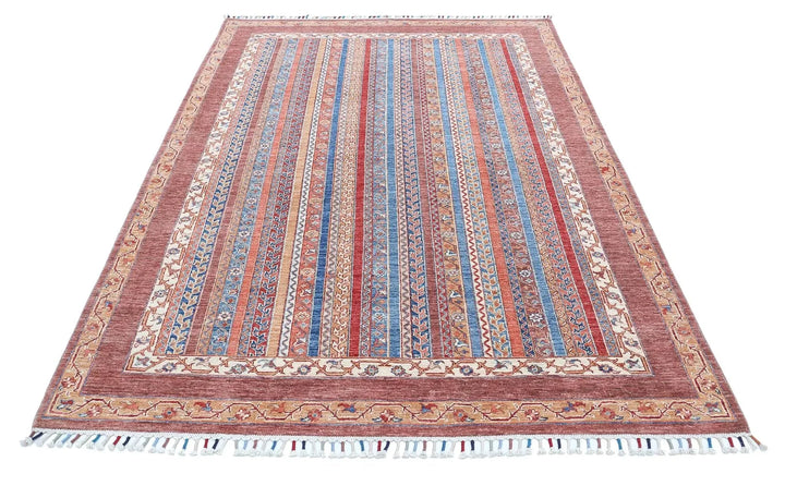 Brown Afghan Oriental Rug 5'6" x 7'9" Hand-Knotted | No. AT91500
