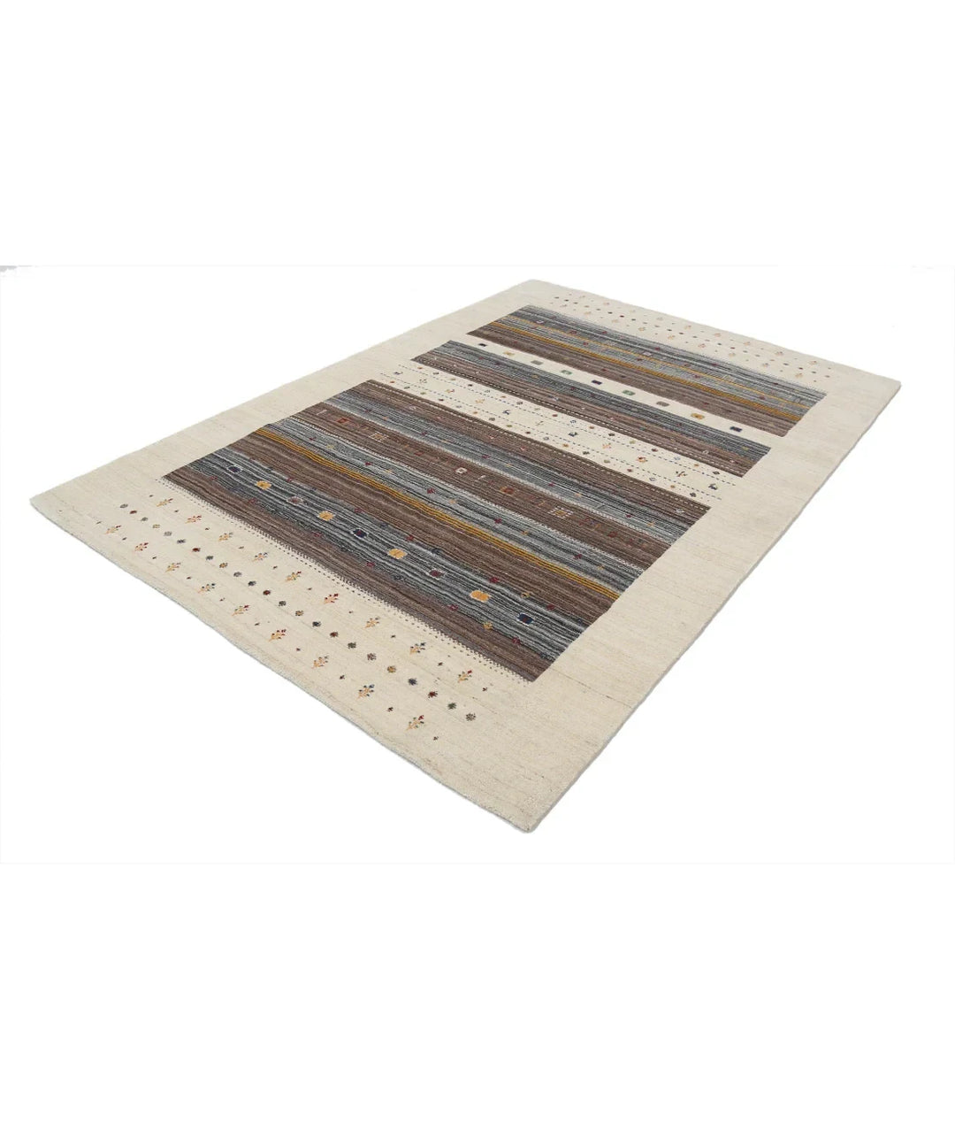 Ivory Indian Oriental Rug 5' 7" x 7' 11" Hand-Knotted | No. AT91521