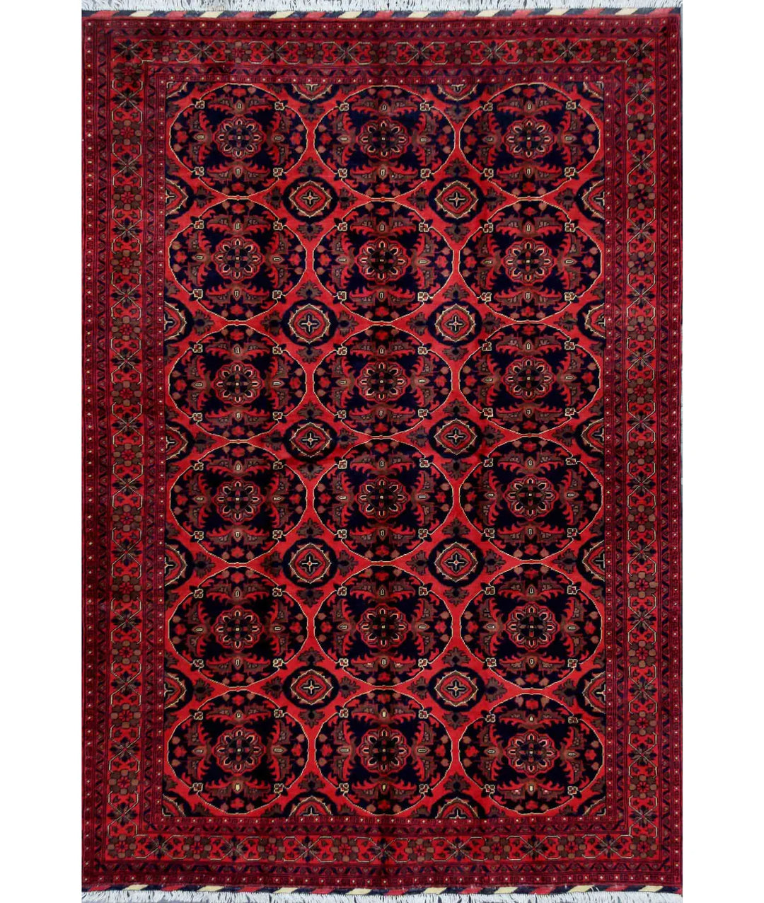 Red Afghan Tribal Rug 6' 10" x 9' 11" Hand-Knotted | No. AT91594
