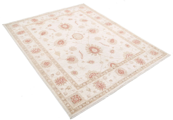 Ivory Afghan Ziegler Rug 4' 11" x 6' 2" Hand-Knotted | No. AT91601
