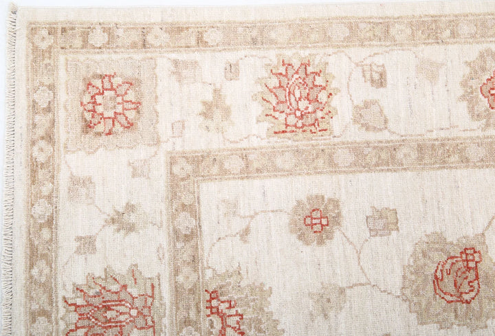 Ivory Afghan Ziegler Rug 4' 11" x 6' 2" Hand-Knotted | No. AT91601