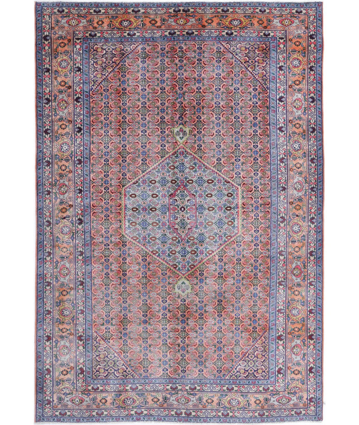 Peach Blue Persian Bijar Rug 6' 1" x 9' 3" Hand-Knotted | No. AT91608