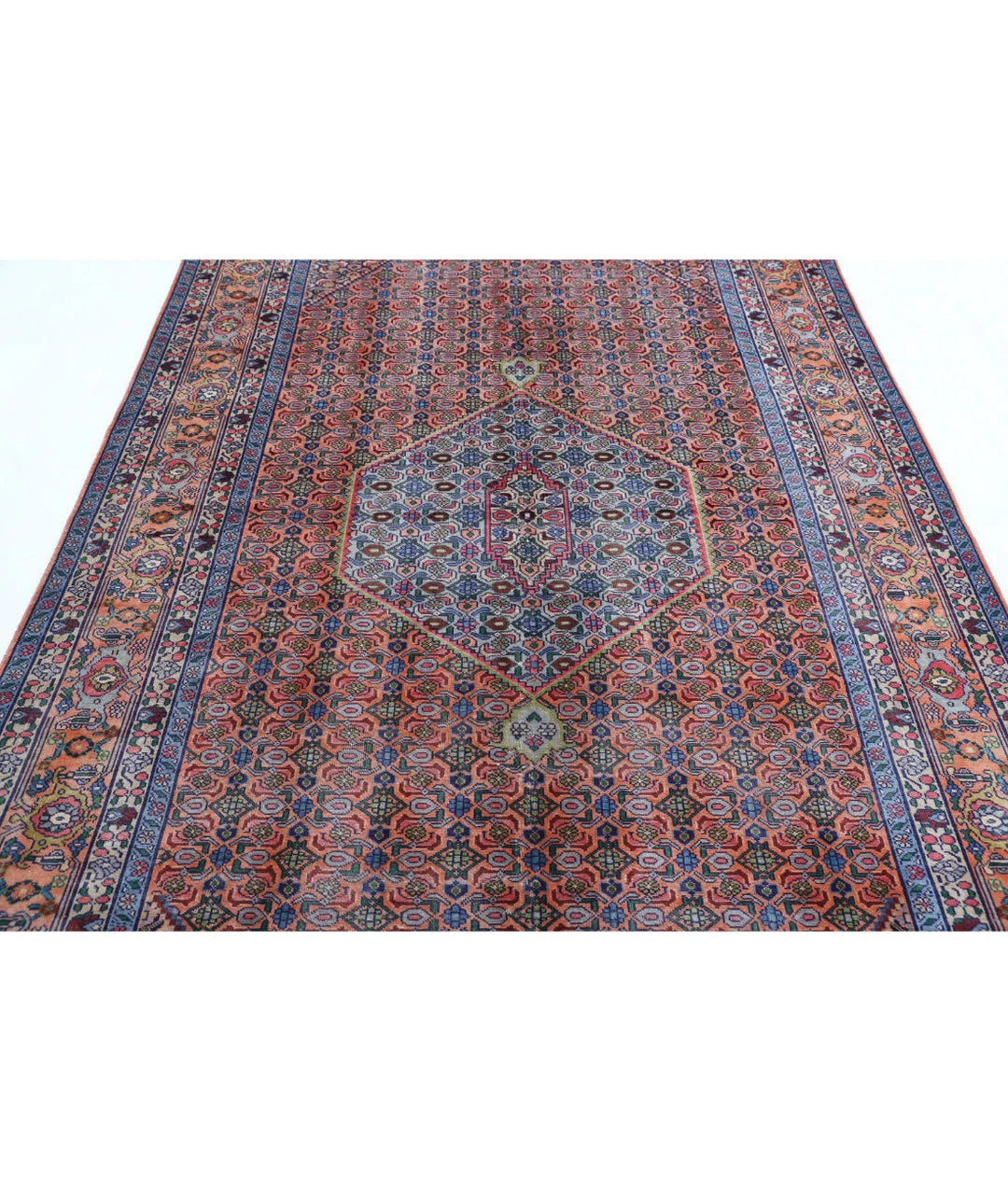 Peach Blue Persian Bijar Rug 6' 1" x 9' 3" Hand-Knotted | No. AT91608