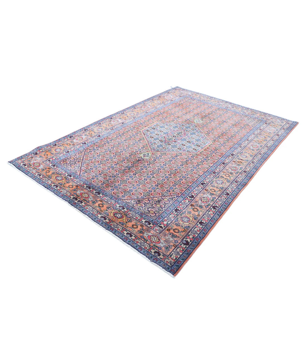 Peach Blue Persian Bijar Rug 6' 1" x 9' 3" Hand-Knotted | No. AT91608