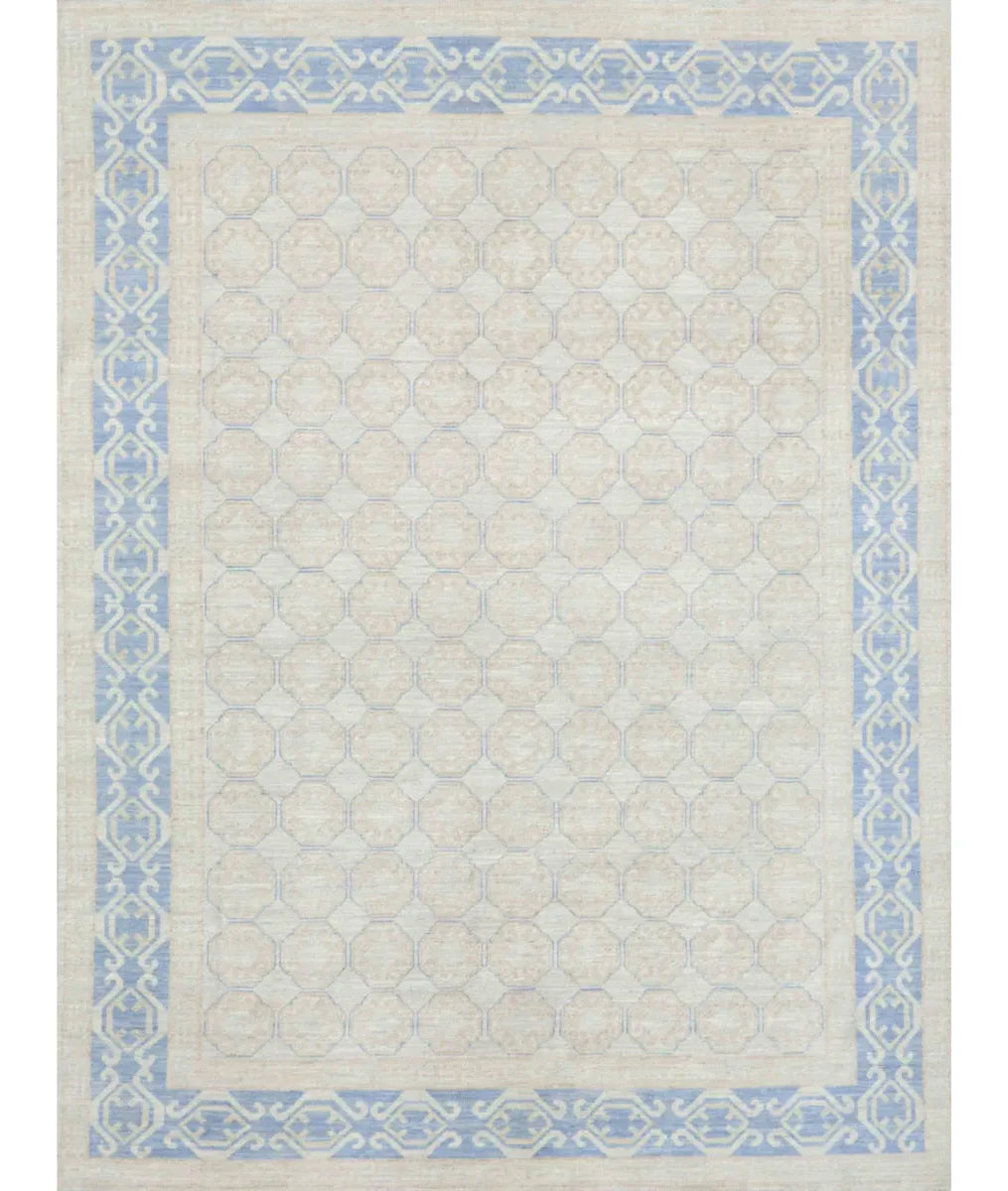 Ivory Afghan Khotan Rug 8' 9" x 11' 7" Hand-Knotted | No. AT916316