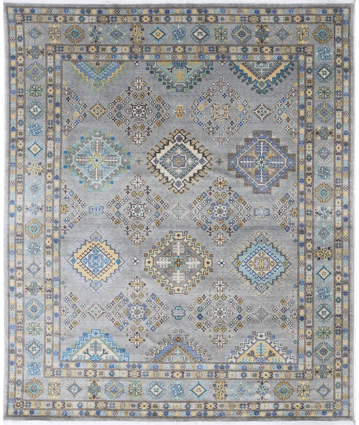 Grey Pakistani Kazak Rug 7' 9" x 9' 5" Hand-Knotted | No. AT91875