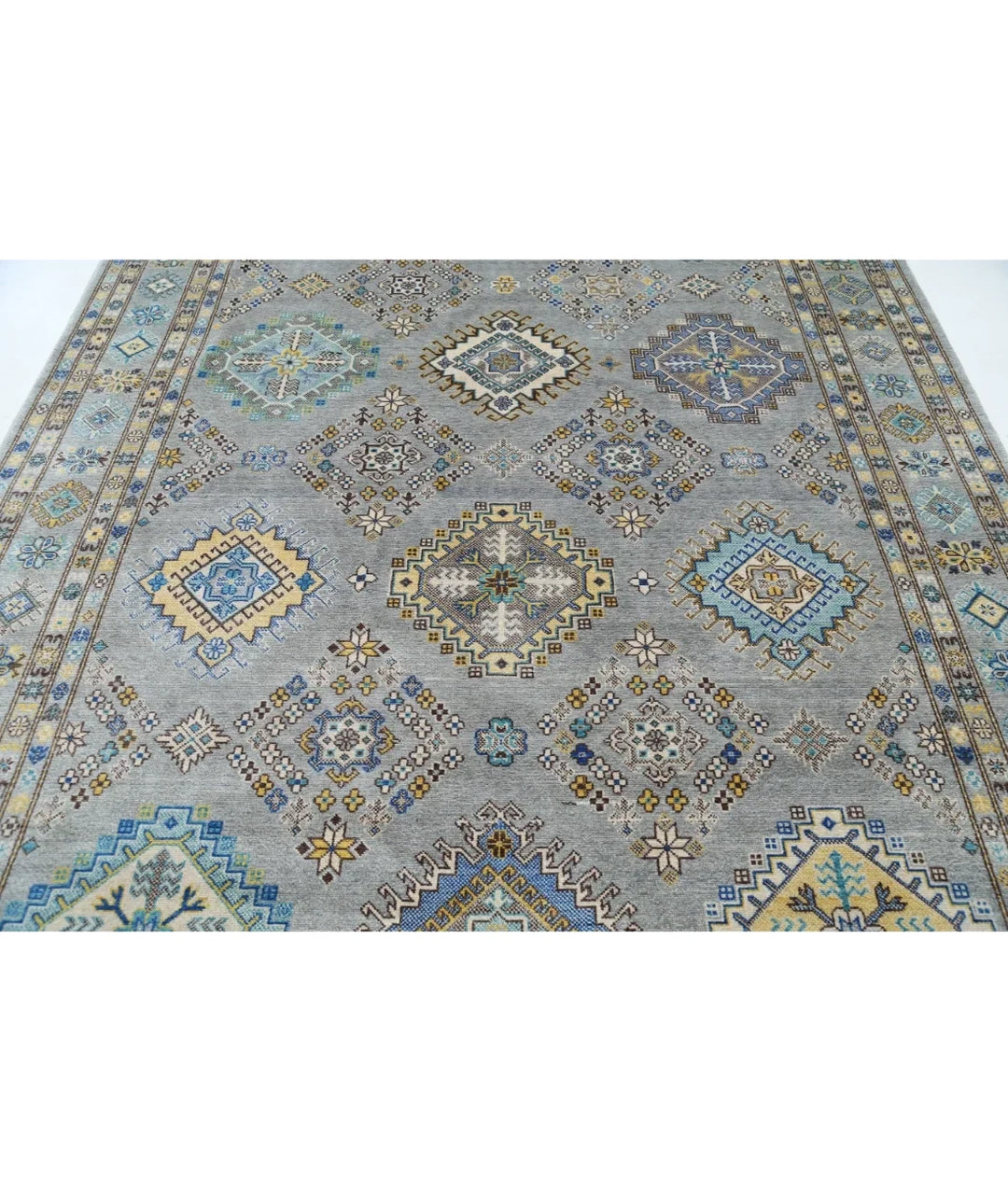 Grey Pakistani Kazak Rug 7' 9" x 9' 5" Hand-Knotted | No. AT91875