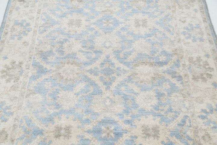 Blue Afghan Ziegler Rug 3' 11" x 5' 10" Hand-Knotted | No. AT92034