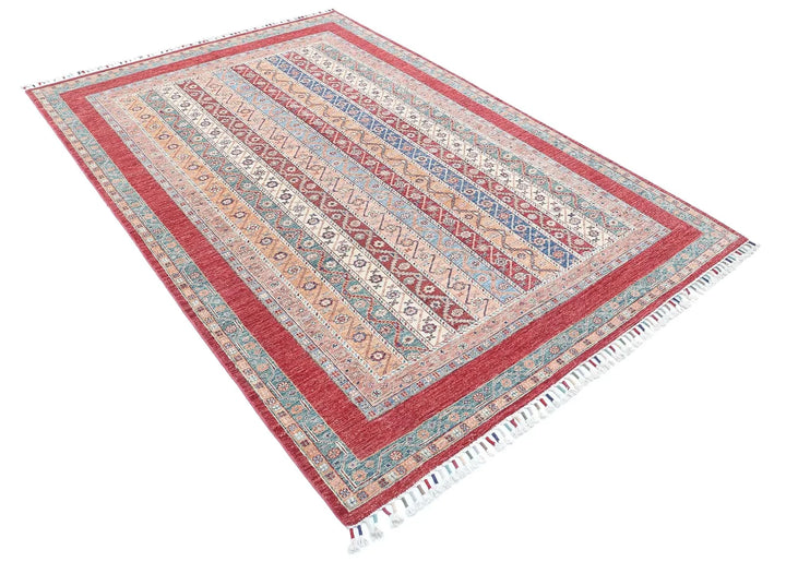 Red Afghan Shaal Rug 5' 4" x 7' 10" Hand-Knotted | No. AT92181
