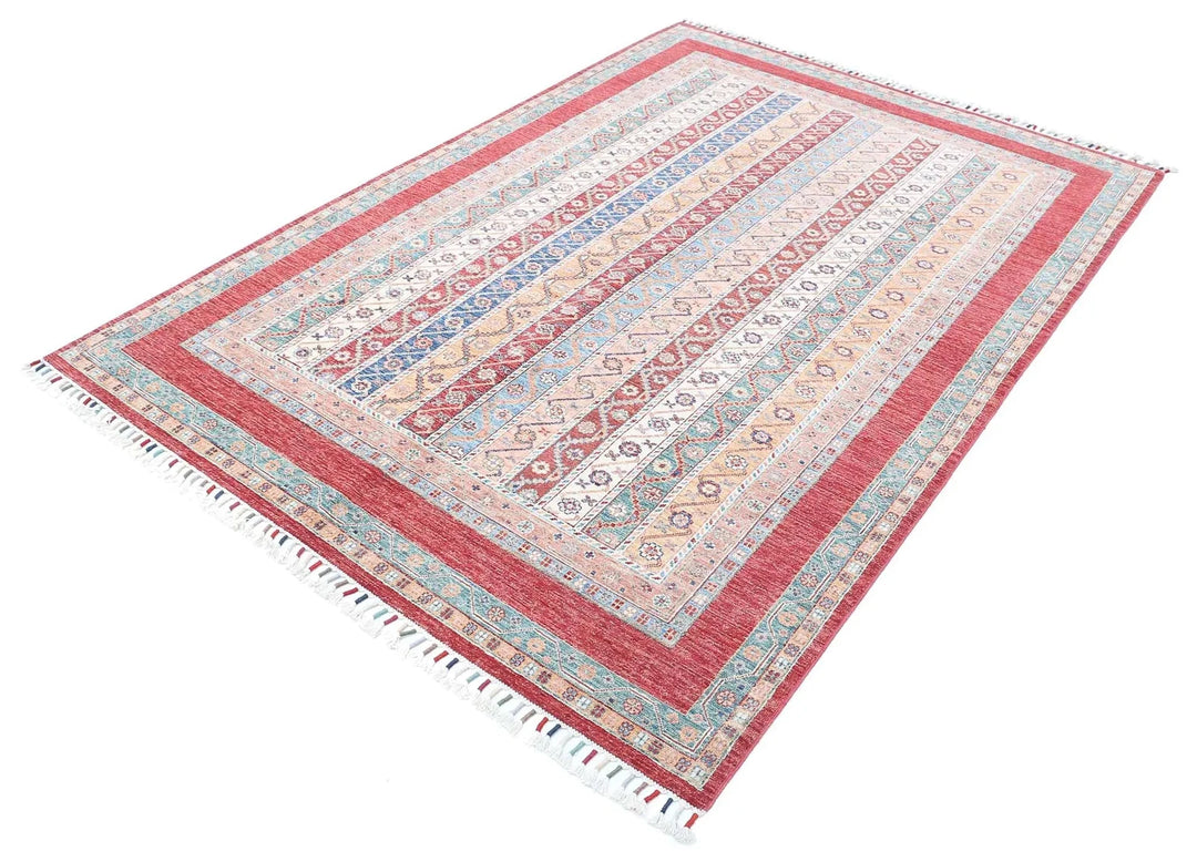 Red Afghan Shaal Rug 5' 4" x 7' 10" Hand-Knotted | No. AT92181