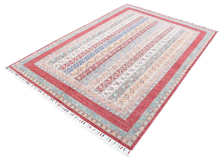 Red Afghan Shaal Rug 5' 4" x 7' 10" Hand-Knotted | No. AT92181