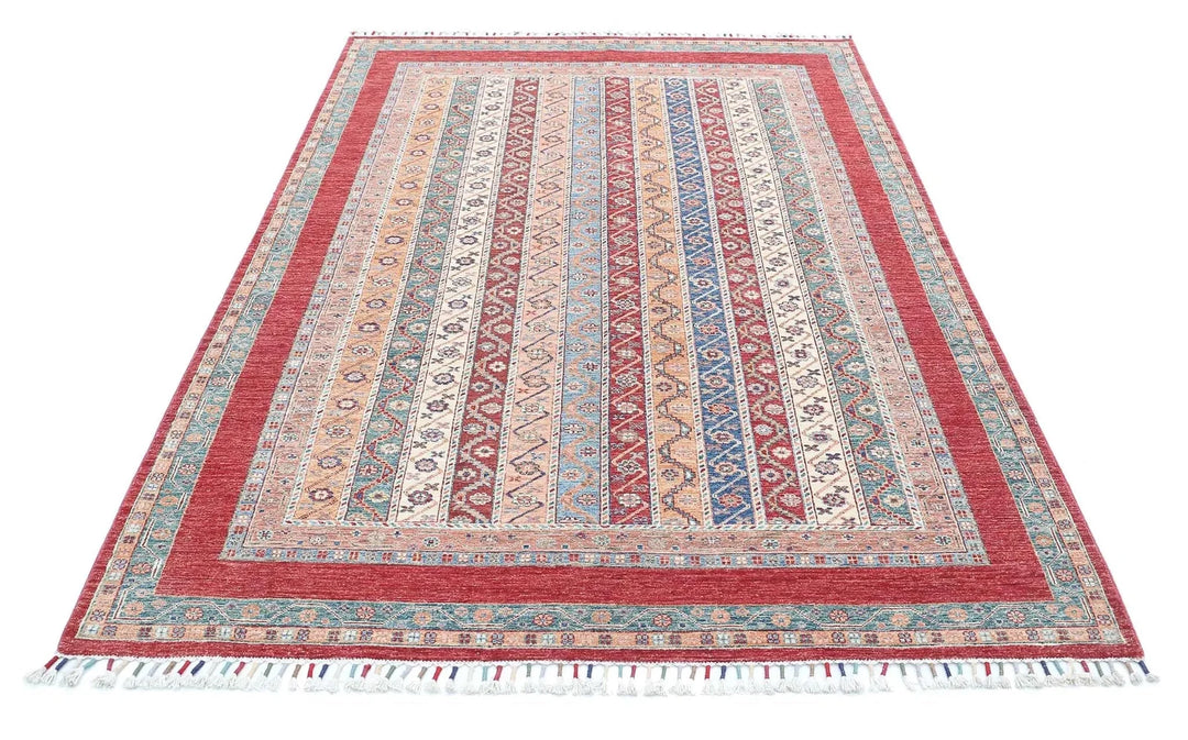 Red Afghan Shaal Rug 5' 4" x 7' 10" Hand-Knotted | No. AT92181
