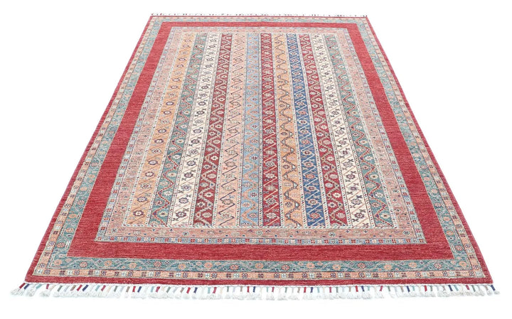 Red Afghan Shaal Rug 5' 4" x 7' 10" Hand-Knotted | No. AT92181