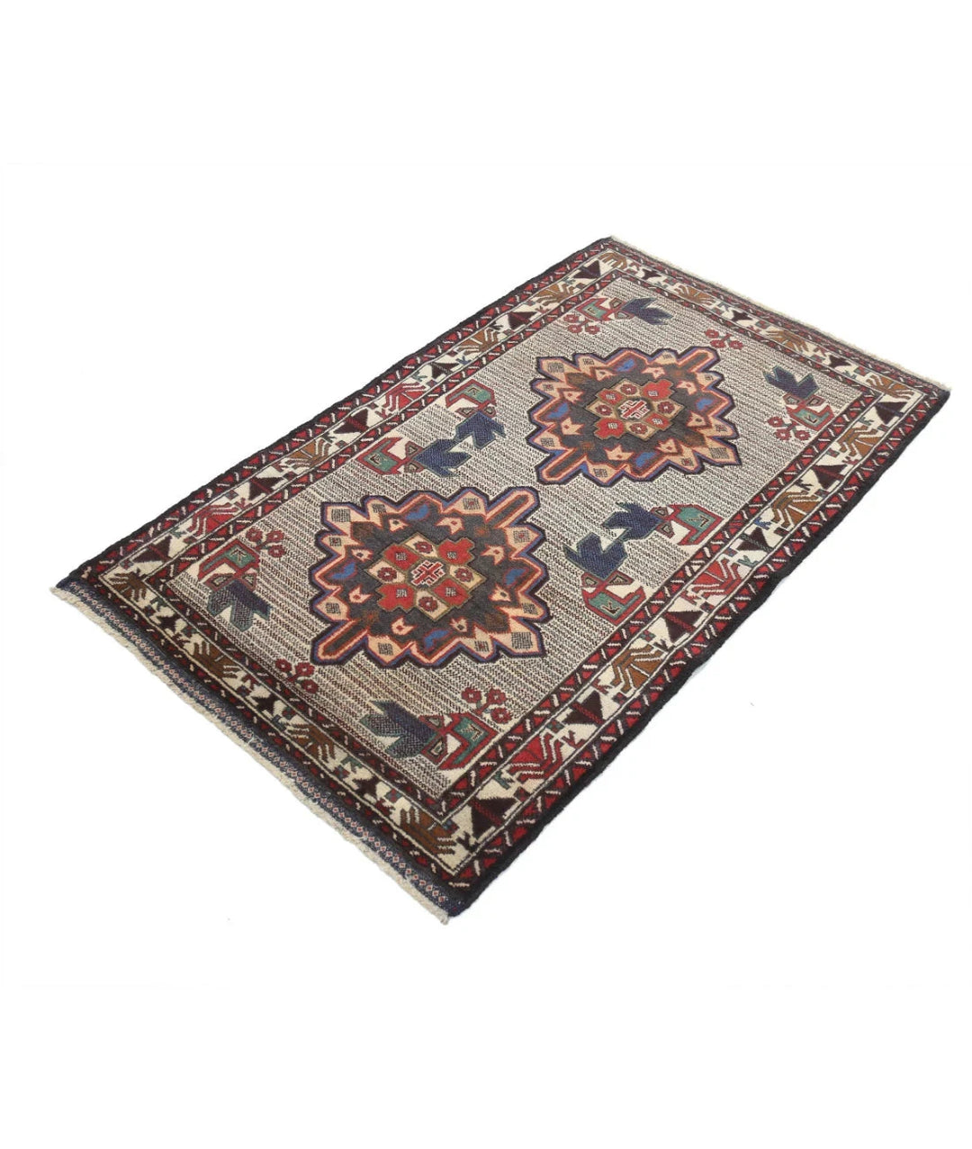 Red Afghan Tribal Rug 3' 0" x 4' 9" Hand-Knotted | No. AT92184